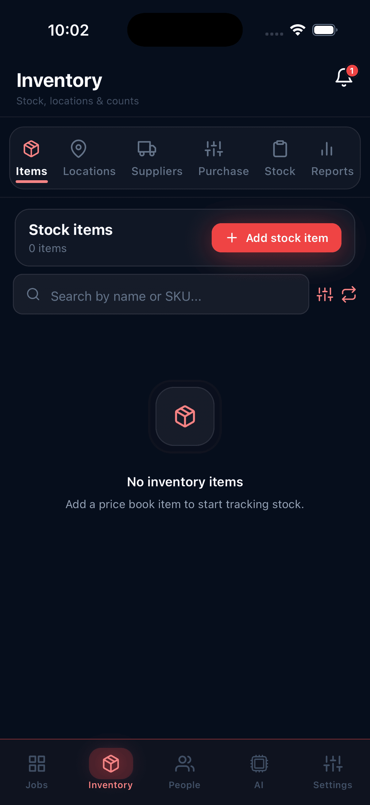 N3XUS mobile app inventory screen