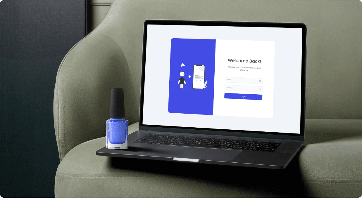 Nails Appointment Calendar sign-in screen shown on a laptop
