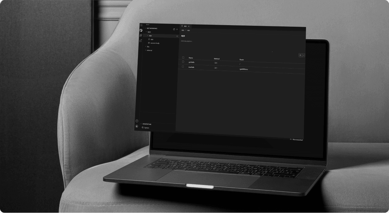 The Vast workspace editor open on a laptop