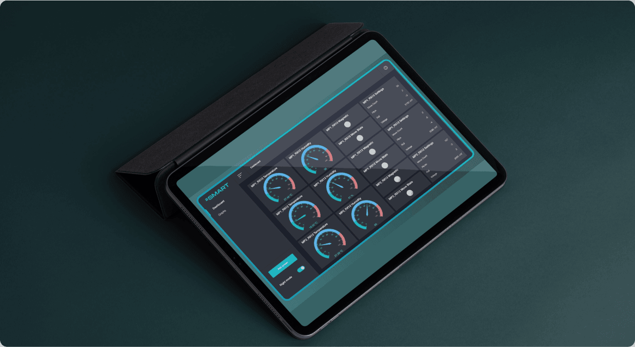The sensor monitoring dashboard shown on a tablet
