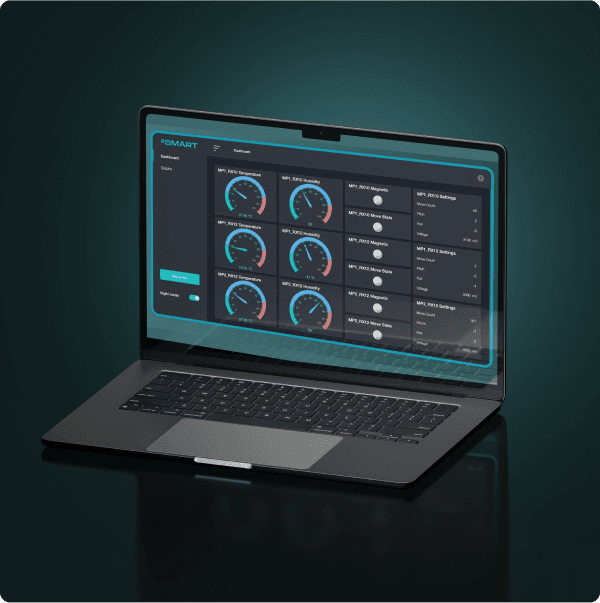The sensor monitoring dashboard shown on a laptop