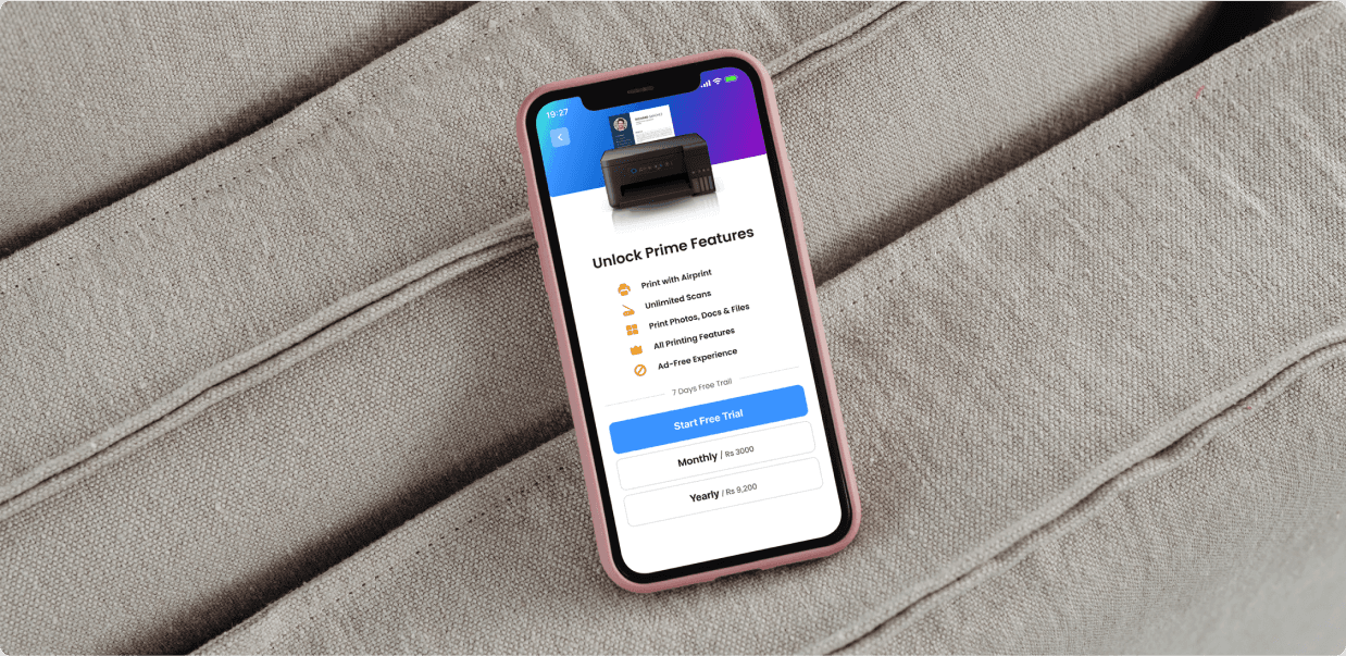 The premium features and subscription screen on a phone