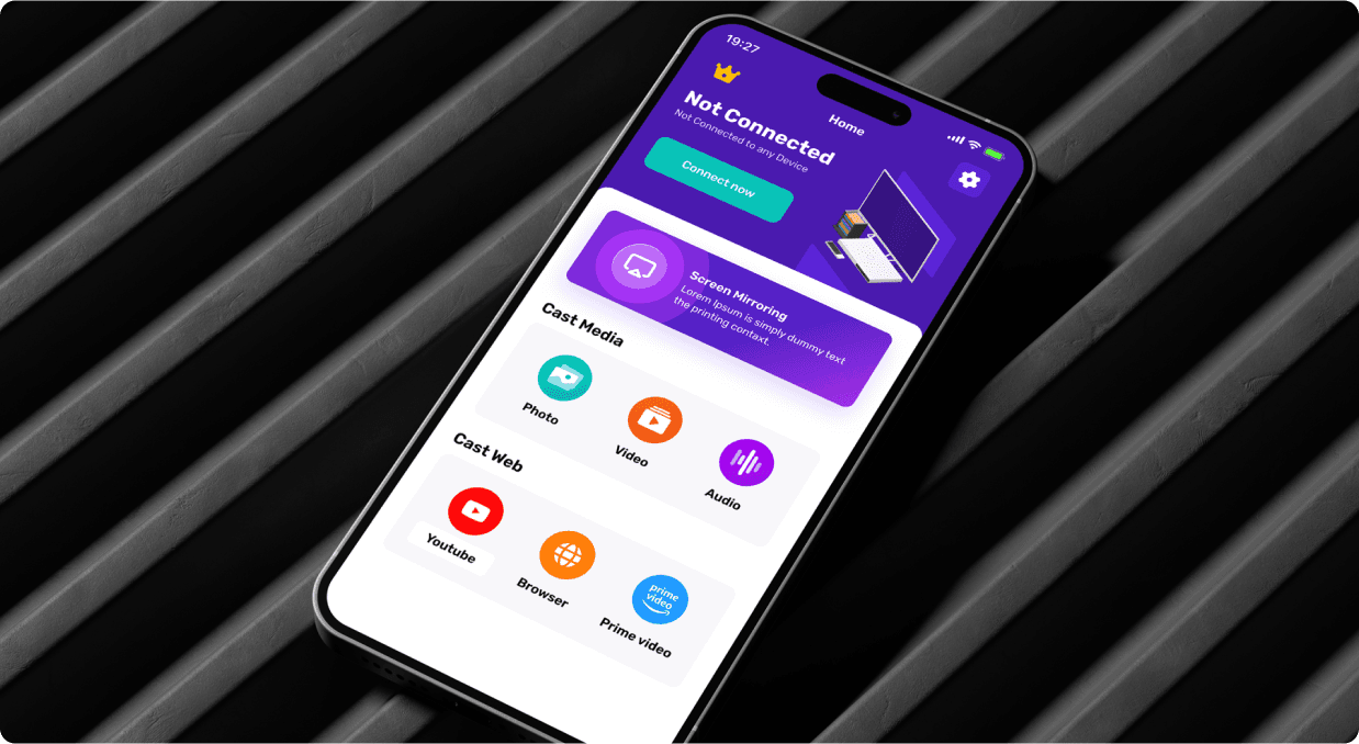 The Chromecast app home screen showing cast media and cast web options