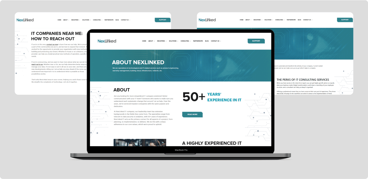 NexLinked about and IT consulting pages shown together