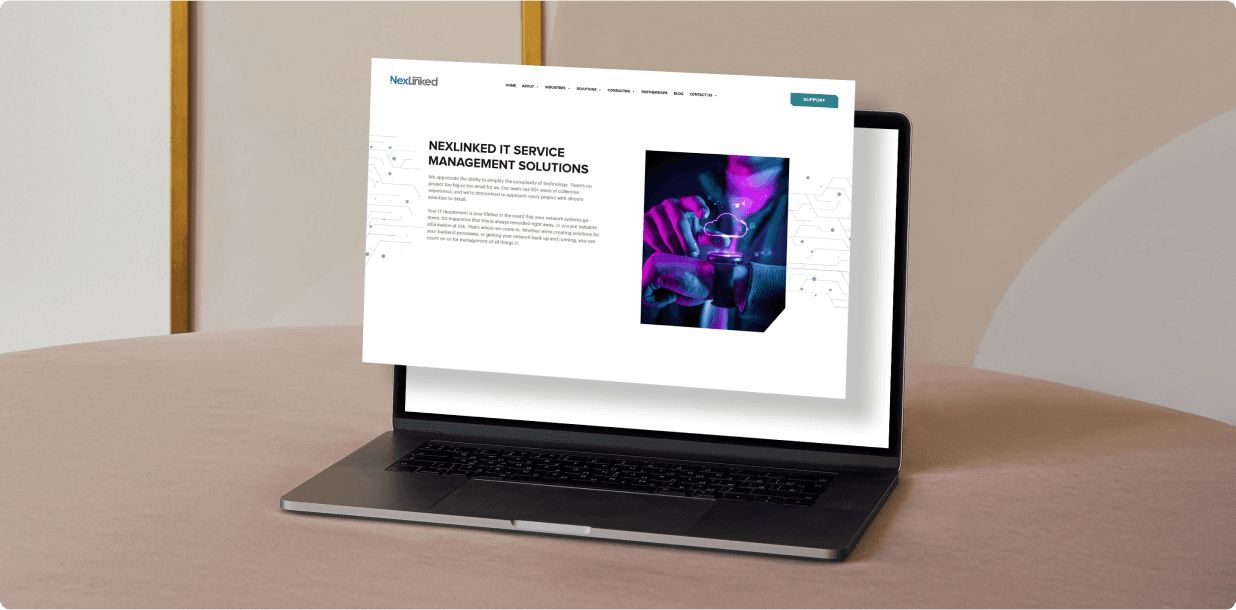 NexLinked IT service management page open on a laptop