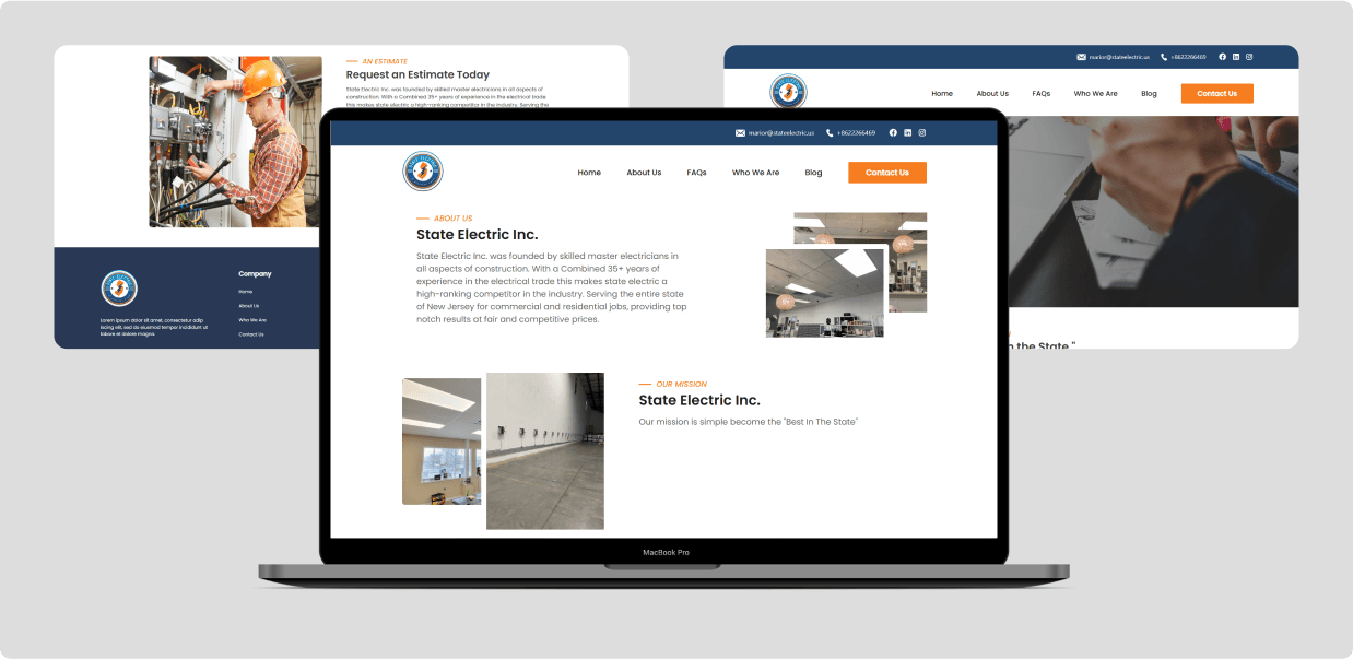 The about page alongside the request-an-estimate section