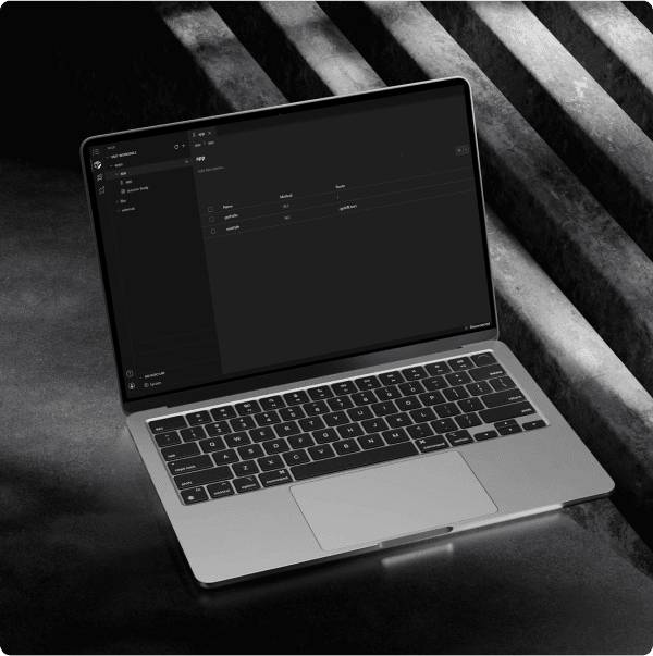 The Vast editor showing generated app routes and methods